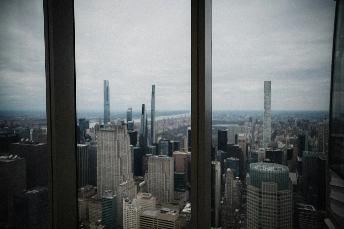 View of the city skyline from the loft apartment window